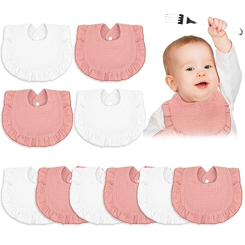 Image of 10 Pcs Baby Muslin Bibs Drool Bandana Soft Adjustable Baby Cotton Bibs for Newborn Baby Girl Boy Toddlers Infants Teething