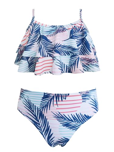 SHEKINI Girls Floral Printing Bathing Suits Ruffle Flounce Two Piece Swimsuits