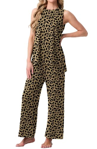 Image of PrinStory Womens Pajamas Sets 2 Piece Soft Pjs for Women Sleeveless Pajama Set Summer Loungewear with Pockets