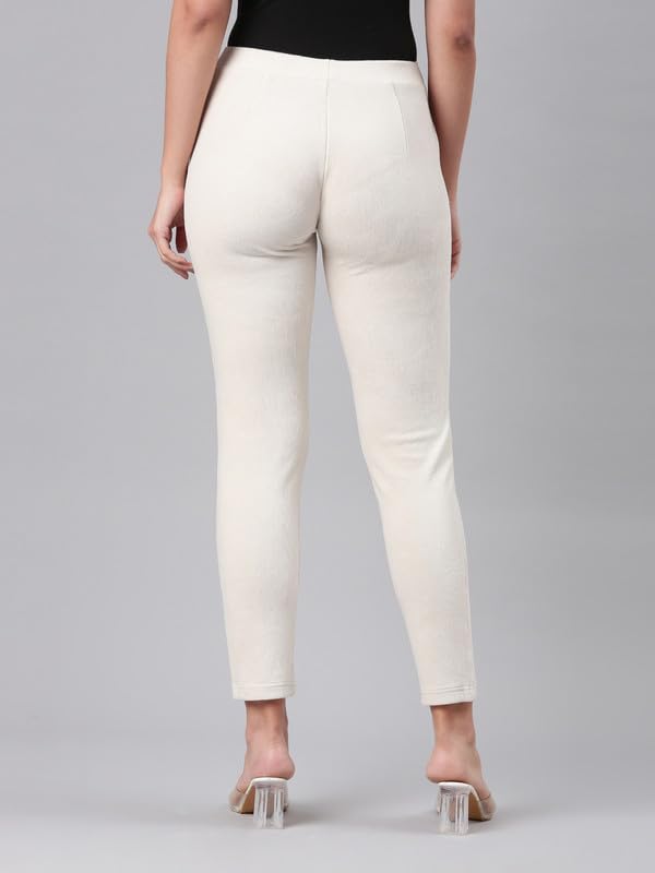 Image of GO COLORS Solid Corduroy Treggings for Women | Warmtech, Mid Rise, Side Pocket