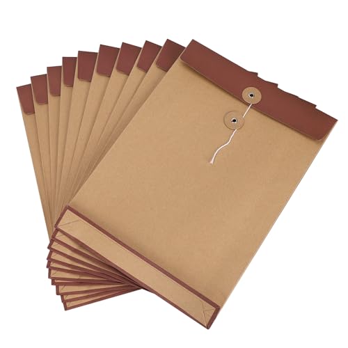 10 peças de pastas de arquivo de papel Kraft A4 Envelopes com cordão e botão expansível para arquiva