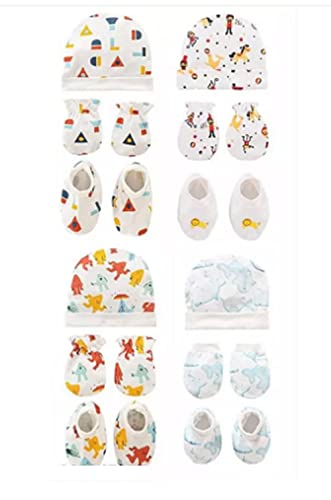 Image of Wavva Baby Mittens, Caps, Gloves and Booty Combo - Pair of 2 (Assorted Colours, 0-6 Months) | Unisex Booty Set, Durable, Cotton Gift Set | Multicoloured.