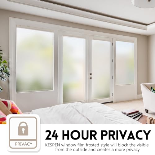 Image of KESPEN Window Privacy Film Frosted Glass Heat Control UV Blocking Privacy Window Film for Glass Windows Static Cling Non-Adhesive Door Coverings Decals for Bathroom Home Office, 35.4 Inch X 32.8 Feet