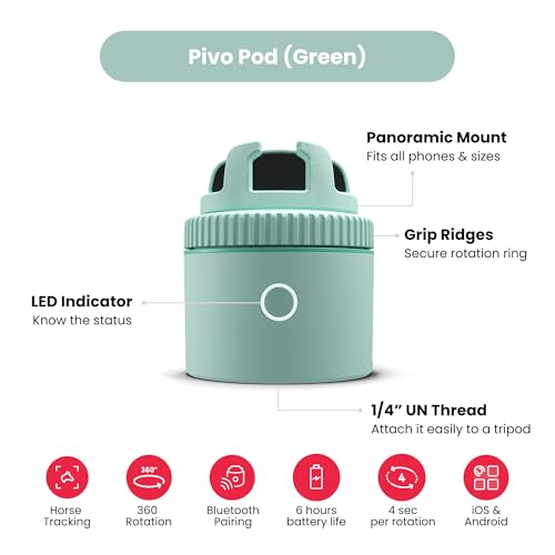 Image of Pivo Equestrian Pod Auto Tracking Phone Holder, Face, Body & Horse Tracker, 360 Rotation, 6 Speed, Stand for Video Recording with Remote Control (Green)