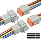 ALFOCI 2 Set 8 Pin DT Deustch Waterproof Automotive Electrical Butt Connector with 16AWG -40℃-105℃ 600V Wires and Heat Shrink Tubes Connectors Kit for Car Truck Boat (F 8Pin Wiring 2Pair)