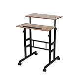SDADI 2 Inches Carpet Wheels Mobile Standing Desk Stand Up Desk Height Adjustable Home Office Desk with Standing and Seating 2 Modes 3.0 Edition,Oak S001BFDT