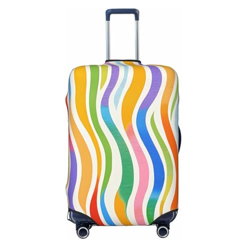 Colorful Striped Waves Elastic Travel Luggage Cover, Washable Spandex Suitcase Protector, Anti-Scratch Fits 18-32 Inch