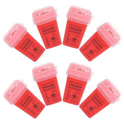 FRCOLOR Conteneur pour Objets Tranchants Rouge 8 Pièces 15 X 10 CM Collecteur Sécurisé pour Aiguilles de Tatouage et Déchets Piquants Poubelle de Sécurité Compacte pour Salon de Beauté