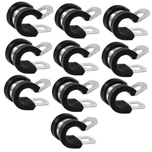 Yardenfun 10pcs Rubber Hose Clamp Cable Clamp Rubber Cushion Pipe Clamps Rubber Cushioned Clamps Tube Clamp Cable Wire Stainless Steel