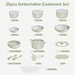 CAROTE 25pcs Ceramic Cookware Set, Pots and Pans Set Non Stick, Induction Kitchen Sets, Non Stick RV Cook ware Set with Detachable Handle, Dishwasher/Oven Safe Green - Image 2