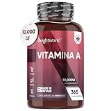 Vitamina A Pura 10000UI de Concentración Para 1 Año de Suministro - Contribuye al Mantenimiento Normal del Sistema Inmunológico, la Visión y la Piel, 365 Comprimidos Veganos