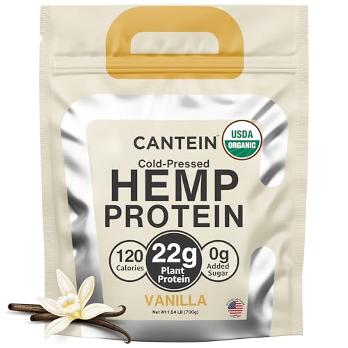 Cantein Organic Hemp Protein Powder, Plant Based and Vegan Protein Shake, Lactose and Dairy Free, Gluten Free, Clean and Natural- Vanilla (20 Servings)