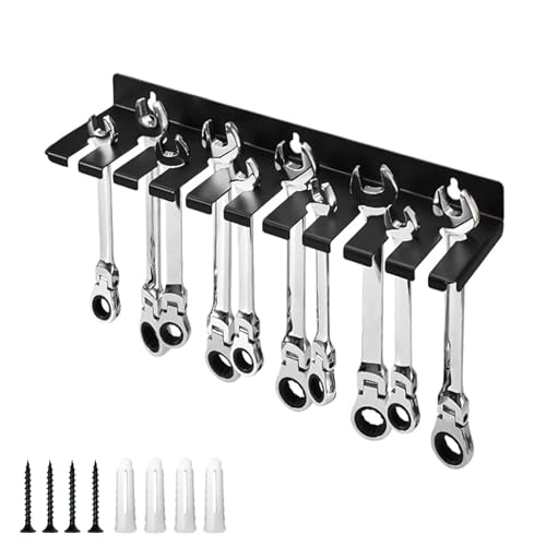 HSUYUN Support Mural Clé à Molette, Support de Rangement pour Clés, Noir Support Mural pour Wrench, avec Vis et Goupille Fendue, Adapté pour Garages,...