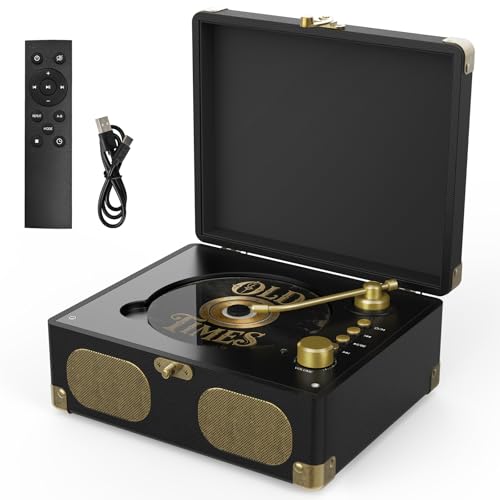 RetroAudio CD Player with Speakers Retro Portable CD Players for Home Music Player with Remote Control,V5.4 Bluetooth in&Out Desktop Suitcase CD Player with AUX in, Headphone Jack,USB Playback，Black