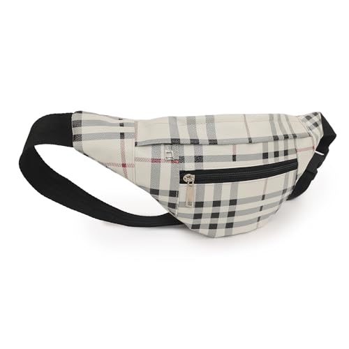 Image of Waist Bag for Man Woman - Anti Theft, Waterproof Zippers and Back Pocket - Large Travel Waist Pouch, Fanny Pack, Belt & Hip Bag for Men, Women for Hiking, Passport, Gym (Black) (Cream)