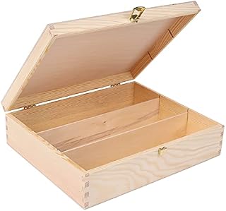 Creative Deco Unpainted Wooden Wine Box Gift Storage | 3 Bottles | 35.1 x 30 x 10 cm | Natural Wood Holder | Perfect Luxury Box for Christmas, Birthday, Wedding, Valentines Day, Anniversary
