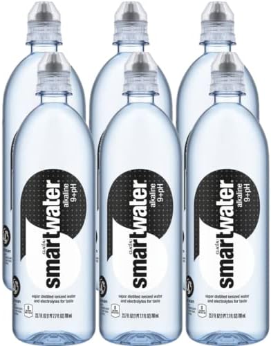 smartwater Alkaline 9+ph Water Bottle with Sports Cap, 700ml - 23.7 Fl Ounce (Pack of 6)