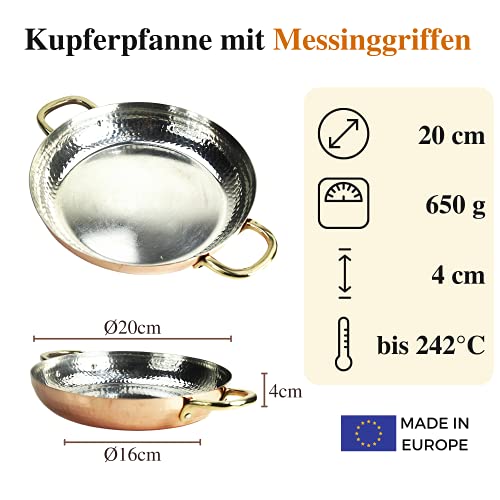 Foto von Copper Garden Kupferpfanne 20 cm mit Griffen I Mit Zinn beschichtete Pfanne aus Kupfer