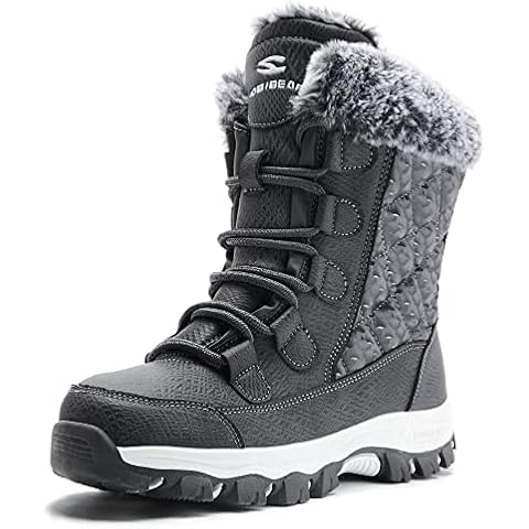 HOBIBEAR Women's snow boots, winter boots, warm lined snow boot, Grau, 7 UK Cover