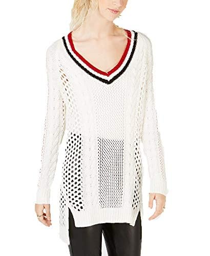 Ultra Flirt by Ikeddi Juniors Pointelle Varsity Tunic Sweater Gardenia M2