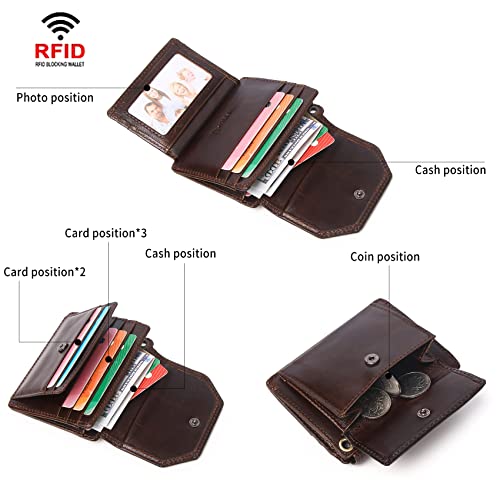 Chain Wallets for Men Rfid Blocking Genuine Leather Bifold Stylish Mens Wallet Credit card With Coin Pocket (COFFEE4)2