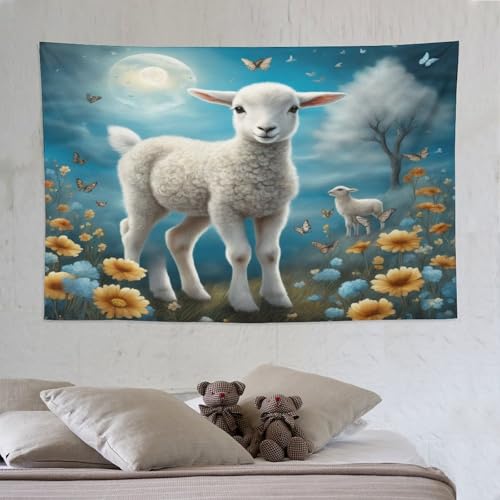 Tapisserie murale mouton pazzk deco tenture suspendue tissu salon chambre 150x230