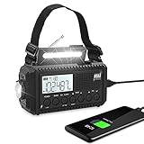 Emergency Hand Crank Solar Weather Radio, 5000mAh Portable AM/FM/Shortwave NOAA Alert Radio for Survival & Home,LCD Display,Auto Scan,Reading Lamp,Flashlight,Headphone Jack,USB Phone Charger & SOS