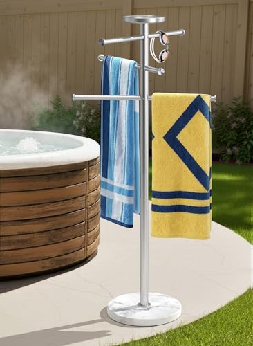 Natural Marble Outdoor Towel Rack with Weighted Base, KES 5-Feet Pool...