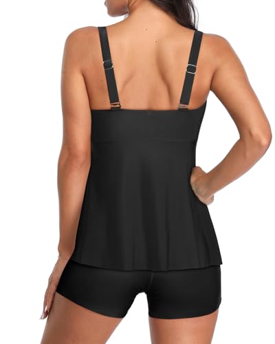 Image of Yonique Women 2 Piece Flowy Tankini Swimsuits with Boyshorts V Neck Swim Tank Tops Bathing Suits Modest Swimwear