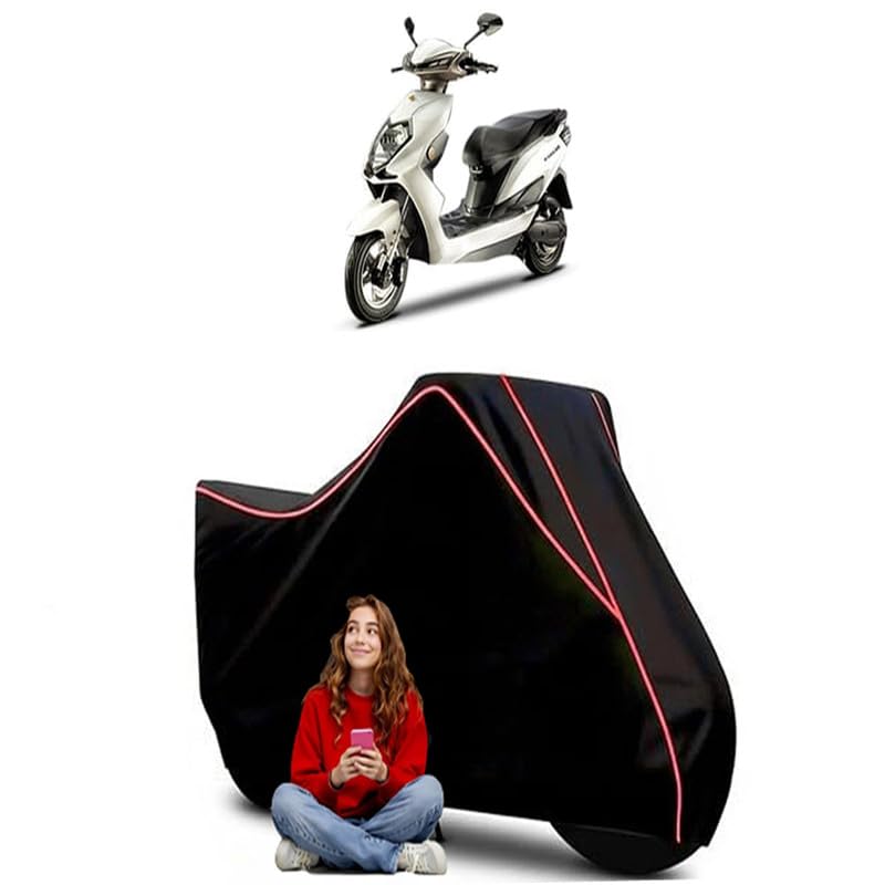 Image of Evolet Scooty Bike Cover Water Resistant Outdoor Use Universal Fit Scooters Motorcycles Heavy Duty UV Protection Dust Rain Scratch Resistant Elastic Bottom Black Blue Piping