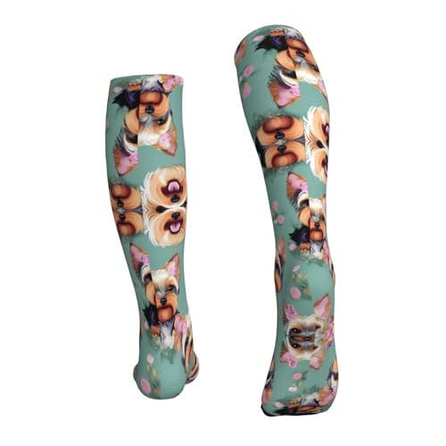 Yorkie Floral Print Compression Socks,Compression Ankle Support Socks,Sports Socks,For Men Women Running Athletic2