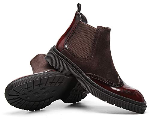 Santimon Mens Causal Chelsea Boots Suede Patent Leather Brogue Ankle Dress Boots for Men Black Red4