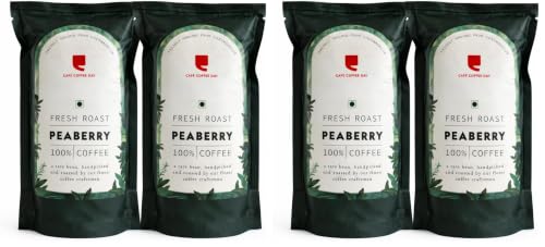 Image of Cafe Coffee Day - Peaberry (100%) -200 Gm Each (Pack Of 4) | Medium To Dark Roast | South Indian Filter Coffee Powder Bag| Fresh From Chikmagalur Factory