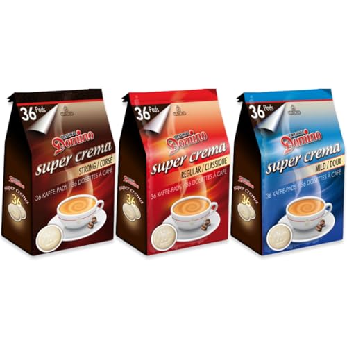 DOMINO Mix | 3x36 dosettes de Café compatibles Senséo | Assortiment 3 intensités Corsé Classique Doux | Café pour maison bureau pause café