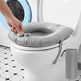 Gilprop Travel Toilet Seat Riser Inflatable Padded Toilet Seat for Seniors Portable PVC Bedside Commode Grey Raised Cushion with Suction Cup and Storage Bag for Elderly Recovery Senior Travel Camping