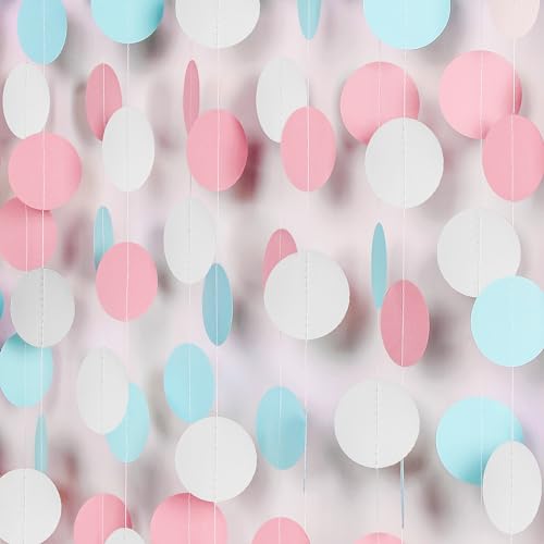 Image of White Blue Pink Party Decorations - Paper Garland Streamer Banner Birthday Decorations Baby Shower Decorations Gender Reveal Decorations Gender Neutral Decorations Bridal Wedding HongTongTong