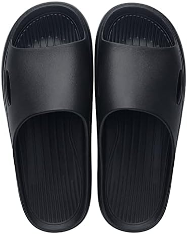 Fullwei Quick Dry Shower Slippers Non Slip Soft Pool Slip On Bath Slide Sandals Home Outdoor Bathing Couples Slippers for Men Women (Black, 9)