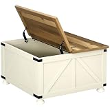 HOMCOM Farmhouse Coffee Table, 31.5' Square Coffee Table with Storage, Living Room Center Table with Hinged Flip Lift Top and Hidden Space, Antique White