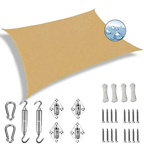 Toldo Vela Rectangular 2x2.5m Toldos IKEA Impermeable 304 Acero Inoxidable Kit de Montaje para Jardin Terraza Patio Gris, Beige