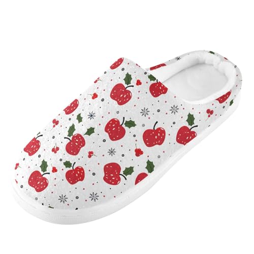Fuzzy Memory Foam Slippers for Women/Men Christmas Apple Leaf Pattern Fluffy Winter House Shoes Indoor and Outdoor