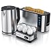 Produktbild Arendo - Wasserkocher mit Toaster SET und Eierkocher, Edelstahl Silber Wasserkocher 1,5L 40° - 100°C, Toaster 2 Scheiben LED-Display 6 Bräunungsgrade Eierkocher 1-6 Eier Messbecher BPA frei