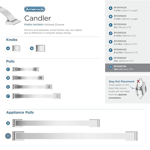 Image of Amerock BP2936726 | Polished Chrome Appliance Pull | 18 inch (457mm) Center-to-Center Cabinet Handle | Candler | Furniture Hardware