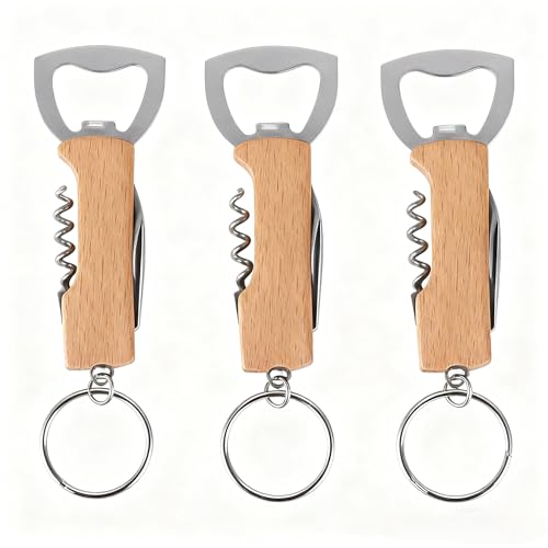 Bottle Opener Keychain,3 pcs, 3-in-1 Corkscrew, Foil Cutter, and Beer