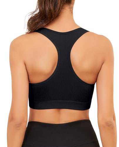 Racerback Sports Bra for Women Seamless Ribbed Yoga Bra Padded Supportive Crop Top for Workout3