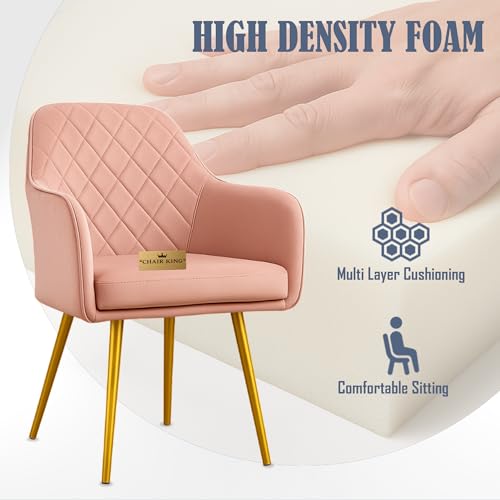 Image of Barfi Velvet Dining Chair | Set of 2 Premium Modern Upholstered Accent Chair with Armrest, Padded Seat and Metal Legs | Comfy Chair for Home, Office & Restaurents | (Pink with Puffy)