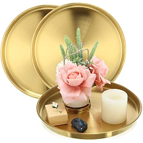 Thenshop 3 Pieces Gold Round Serving Tray Cover