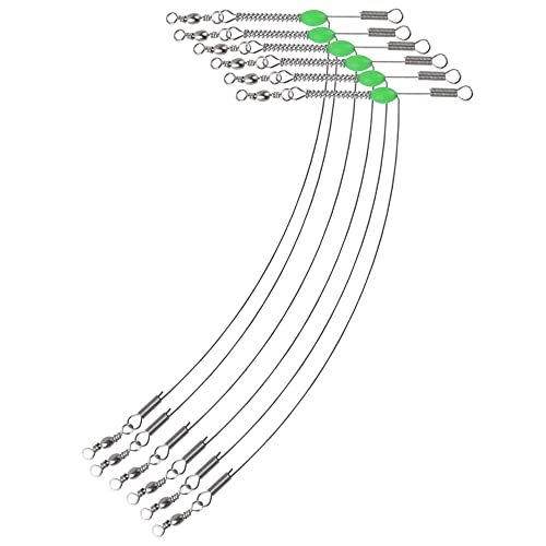 OROOTL Fishing Leader Rigs, 10pcs Stainless Steel Wire Leader Line with Swivels Glow Beads Fishing Leader Line Rig for Lure Bait Hook Weight Connector Freshwater Saltwater