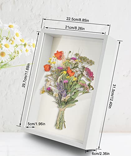 3D Bilderrahmen 23 x 32 cm,Bilderrahmen tief 6cm für Objekte bis 6cm,Tiefer Rahmen mit Transparente Glas Rahmen Objektrahmen für Wandbehang oder Desktop (Weiß)