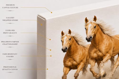 Image of 7 Horse Vastu Sunrise Canvas Painting | Positive Energy Wall Decor | Big Size Premium Running Horses Artwork for Home, Office & Hall Decoration (Modern, Light Brown Horse, 44x20 Inch)