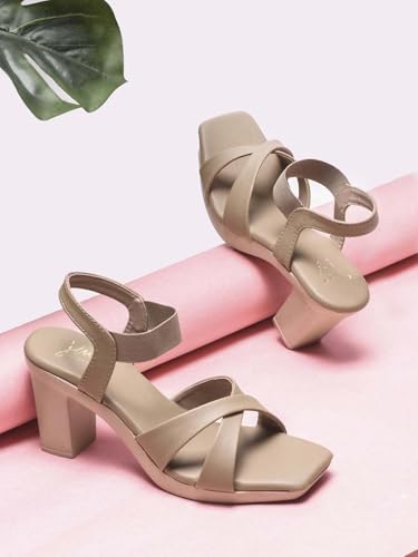 Image of JM LOOKS Stylish Fancy Block Heel Sandal With Ankle Strap For Women & Girls | Casual Women Heel Sandals |